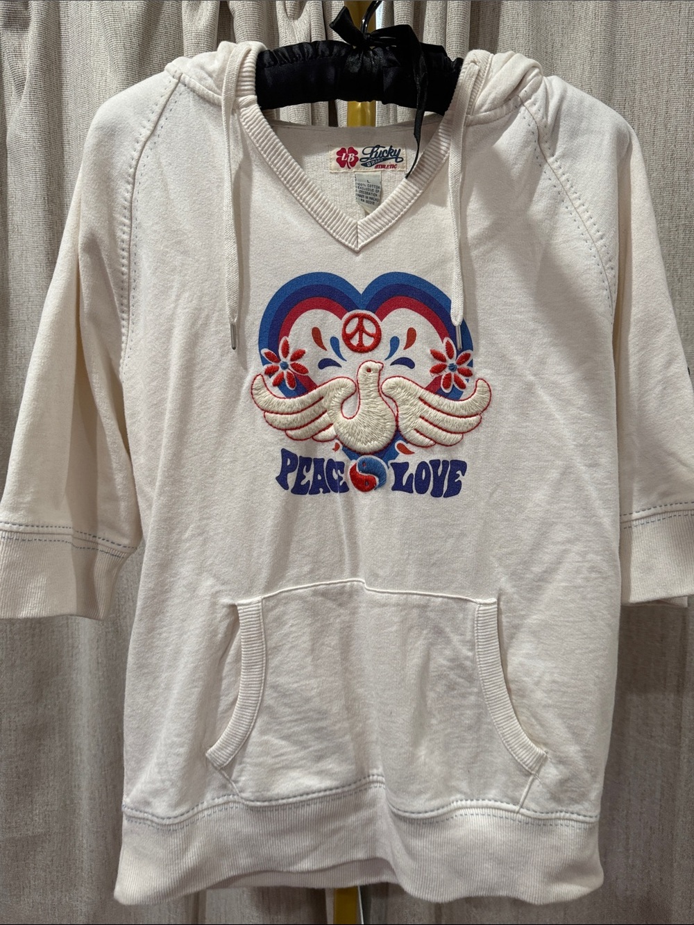 Lucky Brand  Hoodie with Blue & Red Peace Dove Graphic